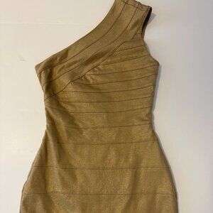 Express gold one shoulder bodycon mini dress size Small NWT